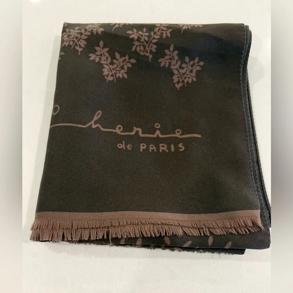 Cherie de Paris French-Inspired Brown Botanical Fringe Scarf - Picture 2 of 8